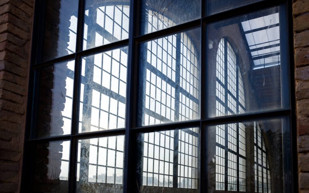 Close-up of a double-glazed window unit